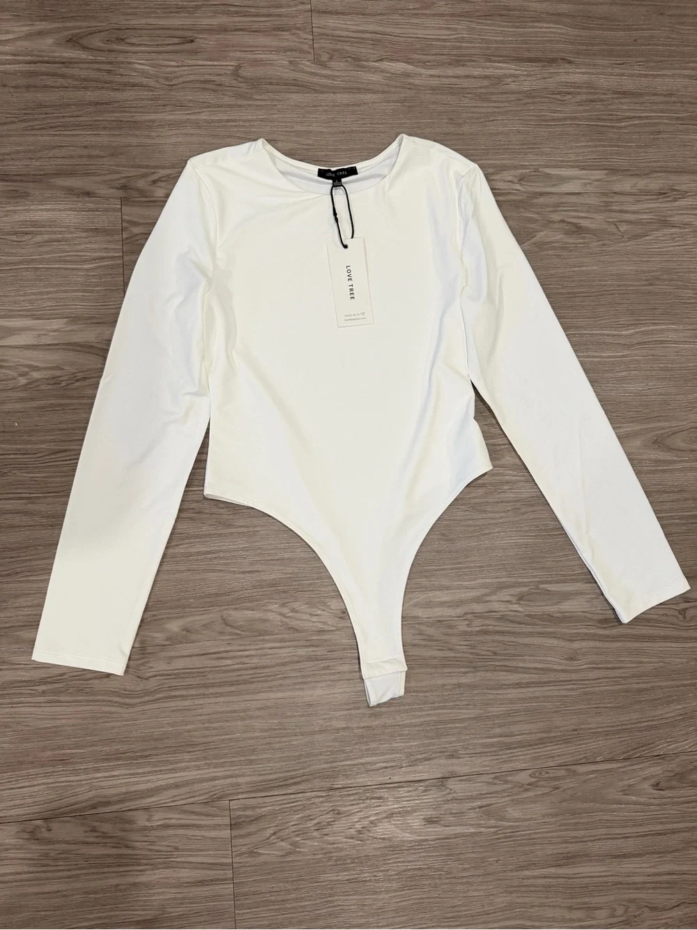 Love Tree White Long-Sleeve Bodysuit One-Piece with Crew Neck